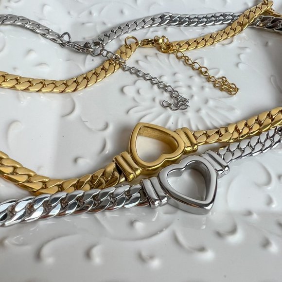 Heart Choker Thick Chain Necklace Thick Choker Heart Chain Heart Pendant Chain - Picture 6 of 14